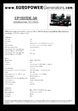 Naftové elektrocentrály Europower EP150TDE-3A (MA)