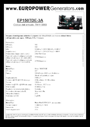 Naftové elektrocentrály Europower EP150TDE-3A (MA)