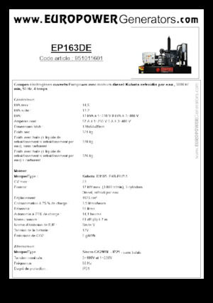 Naftové elektrocentrály Europower EP163DE (S)