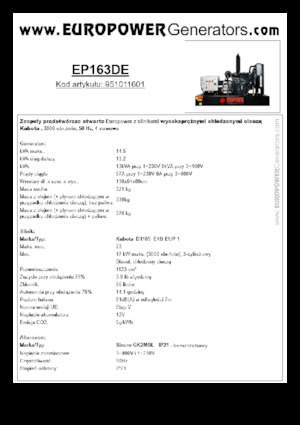 Naftové elektrocentrály Europower EP163DE (S)