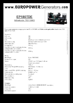 Naftové elektrocentrály Europower EP180TDE (LS)