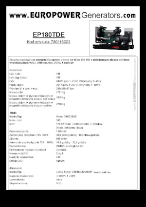 Naftové elektrocentrály Europower EP180TDE (LS)