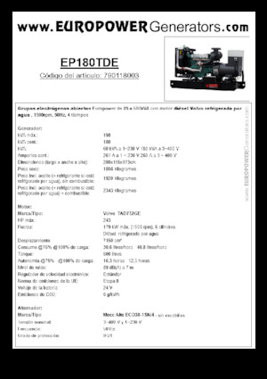 Naftové elektrocentrály Europower EP180TDE (MA)