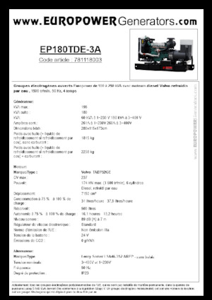 Naftové elektrocentrály Europower EP180TDE-3A (LS)