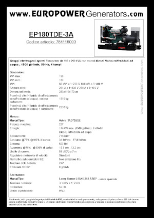 Naftové elektrocentrály Europower EP180TDE-3A (LS)