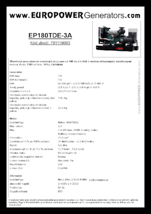 Naftové elektrocentrály Europower EP180TDE-3A (MA)