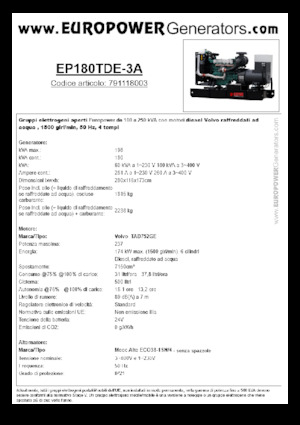Naftové elektrocentrály Europower EP180TDE-3A (MA)