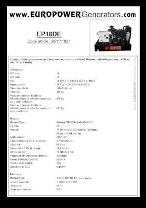 Naftové elektrocentrály Europower EP18DE (S)