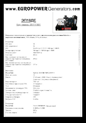 Naftové elektrocentrály Europower EP18DE (S)