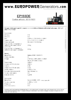 Naftové elektrocentrály Europower EP193DE (S)