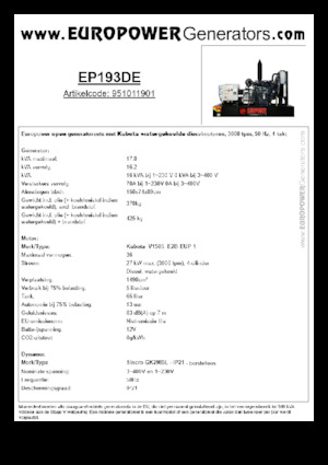 Naftové elektrocentrály Europower EP193DE (S)
