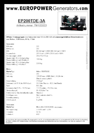 Naftové elektrocentrály Europower EP200TDE-3A (MA)