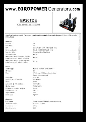 Naftové elektrocentrály Europower EP20TDE (LS)