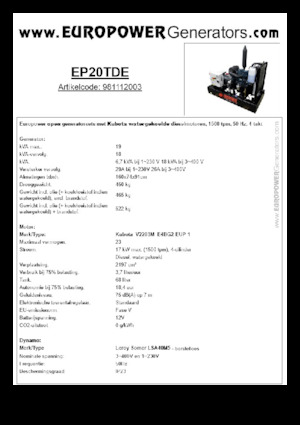 Naftové elektrocentrály Europower EP20TDE (LS)