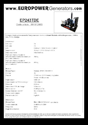 Naftové elektrocentrály Europower EP243TDE (MA)