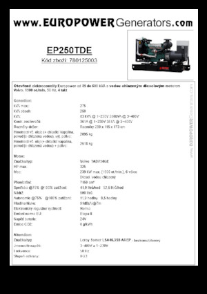 Naftové elektrocentrály Europower EP250TDE (LS)