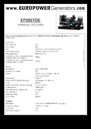 Naftové elektrocentrály Europower EP250TDE (LS)