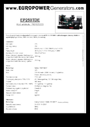 Naftové elektrocentrály Europower EP250TDE (LS)