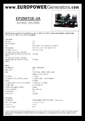 Naftové elektrocentrály Europower EP250TDE-3A (LS)