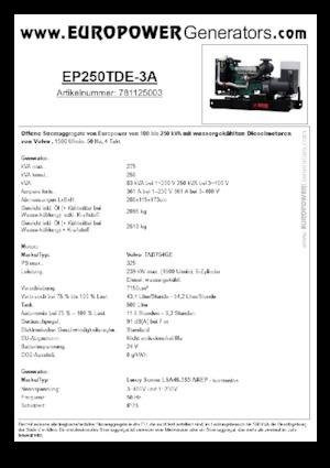 Naftové elektrocentrály Europower EP250TDE-3A (LS)