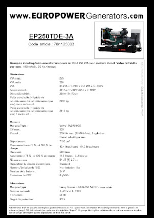 Naftové elektrocentrály Europower EP250TDE-3A (LS)