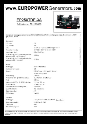Naftové elektrocentrály Europower EP250TDE-3A (LS)