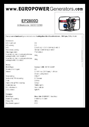 Naftové elektrocentrály Europower EP2800D (MA)