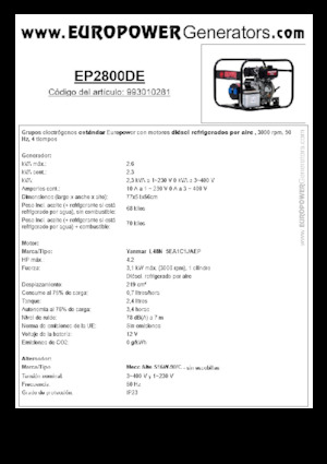Naftové elektrocentrály Europower EP2800DE (MA)