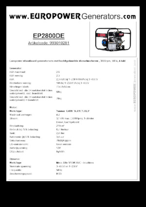 Naftové elektrocentrály Europower EP2800DE (MA)