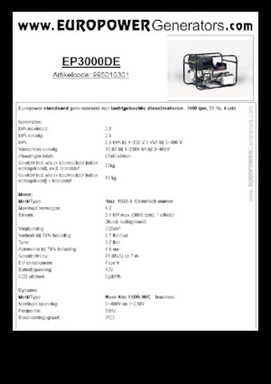 Naftové elektrocentrály Europower EP3000DE (MA)