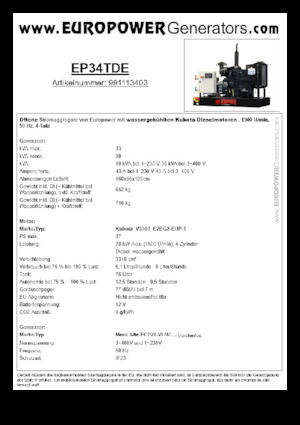 Naftové elektrocentrály Europower EP34TDE (MA)