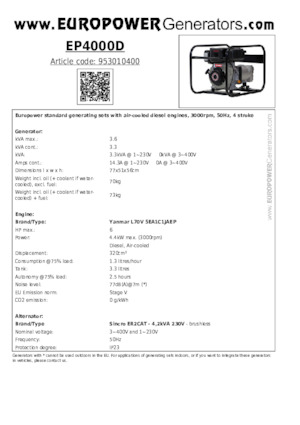 Naftové elektrocentrály Europower EP4000D (S)