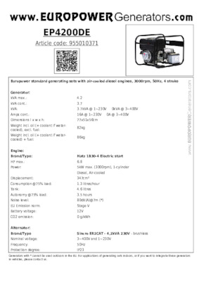 Naftové elektrocentrály Europower EP4200DE (S)
