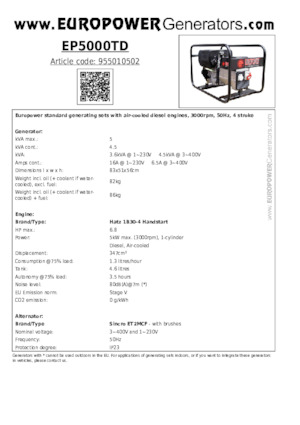 Naftové elektrocentrály Europower EP5000TD (S)