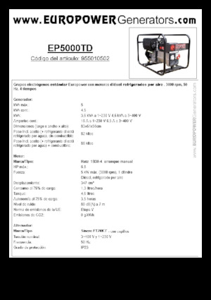 Naftové elektrocentrály Europower EP5000TD (S)