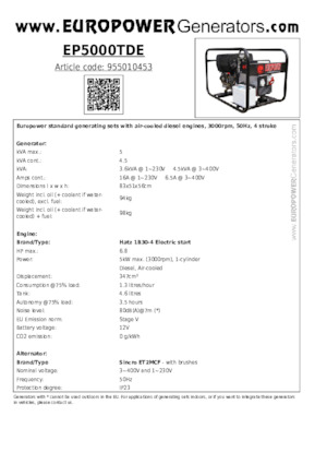 Naftové elektrocentrály Europower EP5000TDE (S)