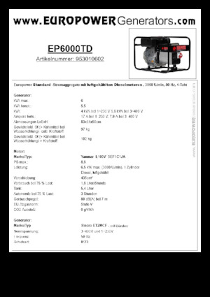Naftové elektrocentrály Europower EP6000TD (S)