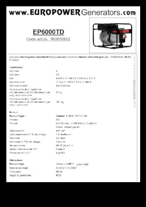 Naftové elektrocentrály Europower EP6000TD (S)