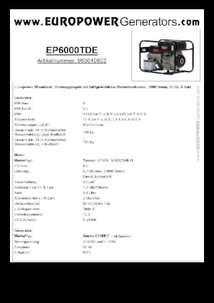 Naftové elektrocentrály Europower EP6000TDE (S)