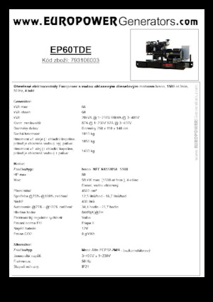 Naftové elektrocentrály Europower EP60TDE (MA)