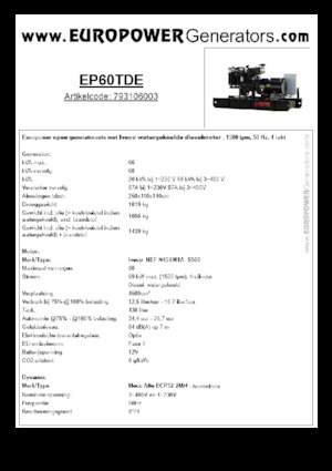Naftové elektrocentrály Europower EP60TDE (MA)