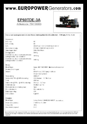 Naftové elektrocentrály Europower EP60TDE-3A (LS)