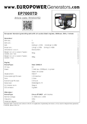 Naftové elektrocentrály Europower EP7000TD (S)