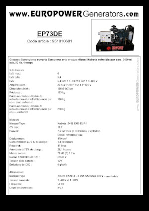 Naftové elektrocentrály Europower EP73DE (S)