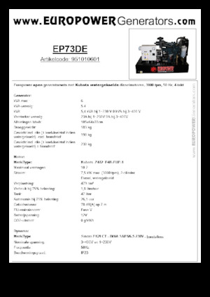 Naftové elektrocentrály Europower EP73DE (S)