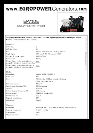 Naftové elektrocentrály Europower EP73DE (S)