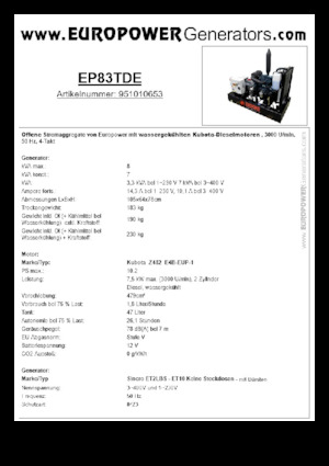 Naftové elektrocentrály Europower EP83TDE (S)