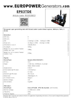 Naftové elektrocentrály Europower EP83TDE (S)