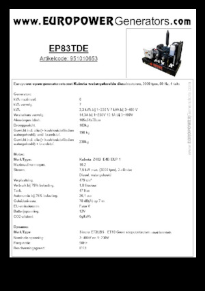 Naftové elektrocentrály Europower EP83TDE (S)