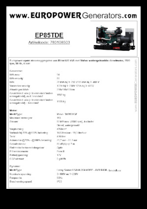 Naftové elektrocentrály Europower EP85TDE (LS)